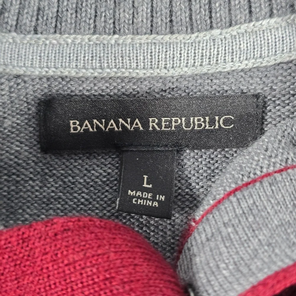 Banana Republic Mens Merino Wool Blend Colorblock Mock Neck Sweater Red Gray L